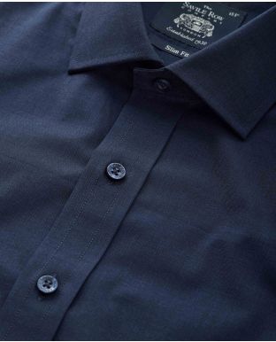 Dyed Navy End On End Slim Fit Shirt - Single Cuff