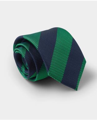 Green Navy Stripe Textured Silk Tie