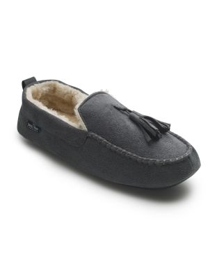 Grey Microsuede Moccasin Slippers - MSP713GRY - Small Image 280x344px