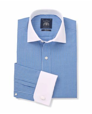 Blue Reverse Stripe Slim Fit Shirt - Double Cuff - 3099BLW - Small Image 280x344px