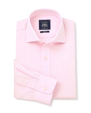 Pink Herringbone Slim Fit Shirt - Single Cuff - 3095PNK - Small Image 280x344px