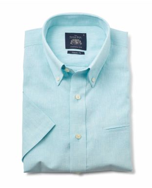 Aqua Linen-Blend Short Sleeve Shirt - 1357AQAMSS