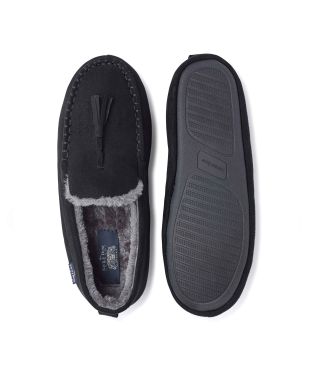 Black Microsuede Moccasin Slippers  - Overhead And Sole Shot - MSP713BLK