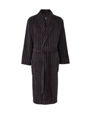 Black Red White Stripe Fleece Supersoft Dressing Gown  - MDG1024BRW