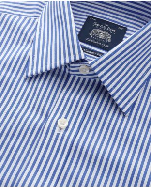 Blue Bengal Stripe Windsor Collar Classic Fit Shirt - Single Cuffs - Collar Detail - 1359ROY