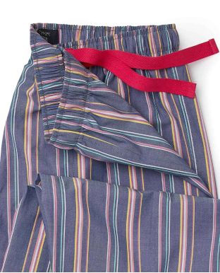 Blue Multi Stripe Cotton Lounge Pants - Waist Detail - MLP1062MLT