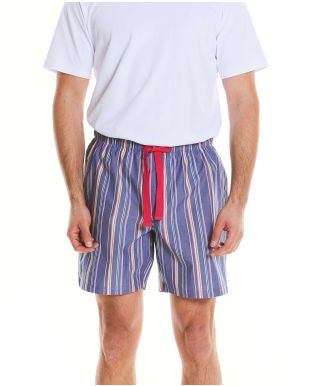 Blue Multi Stripe Cotton Lounge Shorts - Model Shot - MLS1062MLT
