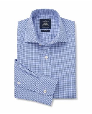 Blue Puppytooth Slim Fit Shirt - Single Cuff - 3090BLU