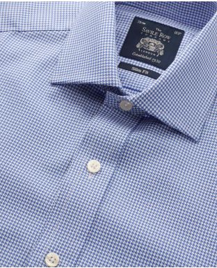 Blue Puppytooth Slim Fit Shirt - Single Cuff - Collar Detail - 3090BLU