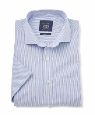 Blue Stripe Seersucker Classic Fit Short Sleeve Shirt - 1355WHBMSS