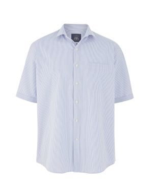 Blue Stripe Seersucker Classic Fit Short Sleeve Shirt - On Mannequin - 1355WHBMSS