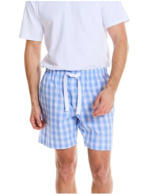 Blue White Check Cotton Lounge Shorts - Model Shot - MLS1061BLU