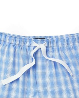 Blue White Check Cotton Lounge Shorts - Waist Detail - MLS1061BLU