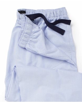 Blue White Stripe Cotton Oxford Lounge Pants - Waist Detail - MLP1045BLU