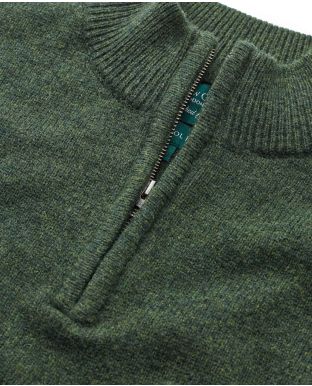 Dark Green Lambswool Blend Half Zip Jumper  - Collar Detail - MKW533DGR