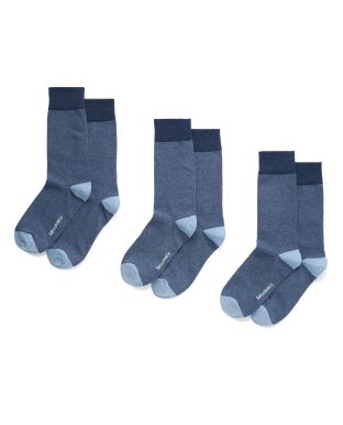 Denim Blue Combed Cotton-Blend Three Pack Socks