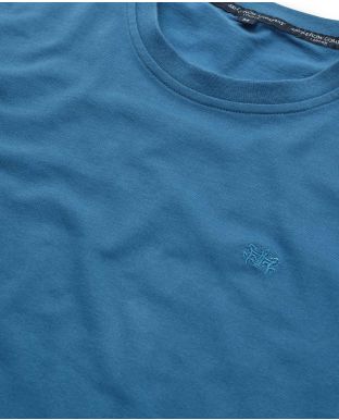 Denim Blue Cotton Jersey Crew Neck T-Shirt - Collar Detail - MTS101DBL