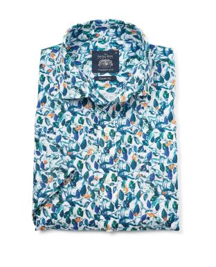 Floral Print Linen-Blend Short Sleeve Shirt - 1396FLRMSS