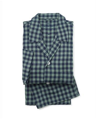 Green Navy Gingham Brushed Cotton Pyjamas  - MPJ1075NAG