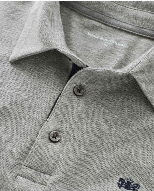 Grey Marl Long Sleeve Polo Shirt  - Collar Detail - MPL653GRY
