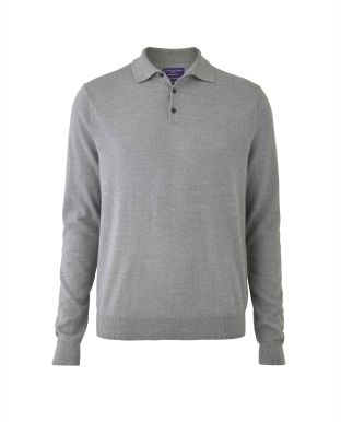 Grey Merino Wool Knitted Polo Shirt  - MKW527GRY