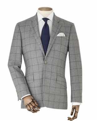 Grey Navy Check Wool Suit Jacket - MFJ358GRY - Small Image 280x344px
