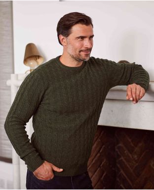 Dark Green Lambswool Blend Cable Knit Jumper