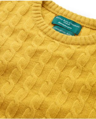 Mustard Lambswool Blend Cable Knit Jumper  - Collar Detail - MKW546MSD