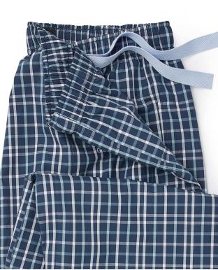 Navy Blue White Checked Cotton Lounge Pants - Waist Detail - MLP1054NAB