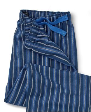 Navy Blue White Stripe Brushed Cotton Lounge Pants - Waist Detail - MLP1072NAB