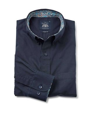 Navy Fine Twill Button-Down Casual Shirt - 1399NAV