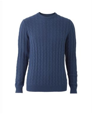 Navy Lambswool Blend Cable Knit Jumper