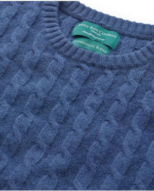 Navy Lambswool Blend Cable Knit Jumper  - Collar Detail - MKW546NAV