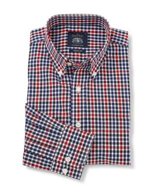 Navy Red White Check Button-Down Shirt - 1388NAR