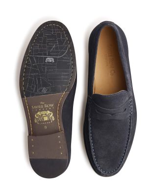 Navy Suede Loafers - Overhead And Sole Shot - MSH771NAV