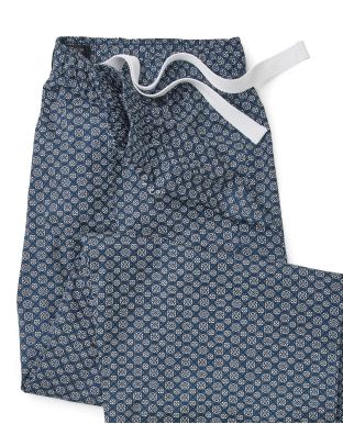 Navy White Foulard Lounge Pants  - Waist Detail - MLP1078NAW