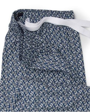 Navy White Paisley Print Cotton Lounge Pants - Waist Detail - MLP1052NAW