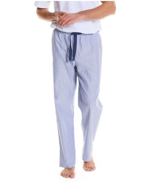 Navy White Stripe Oxford Cotton Lounge Pants - Model Shot - MLP1064NAV
