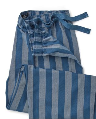 Navy White Stripe Oxford Lounge Pants  - Waist Detail - MLP1083NAB