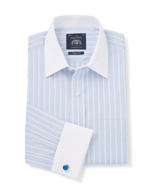 Sky Blue Reverse Stripe Classic Fit Shirt With White Collar & Cuffs - 1365BLW