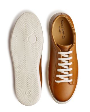 Tan Leather Trainers - Overhead And Sole Shot - MSH772TAN