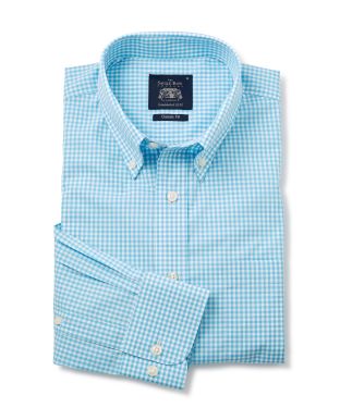 Turquoise Gingham Check Classic Fit Casual Shirt - 1353TUR