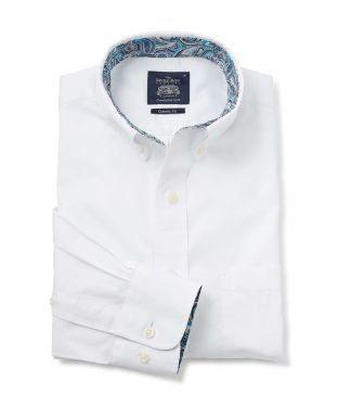 White Fine Twill Button-Down Casual Shirt - 1399WHT