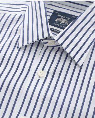 White Navy Stripe Classic Fit Shirt - Single Cuff - Collar Detail - 1371WHN