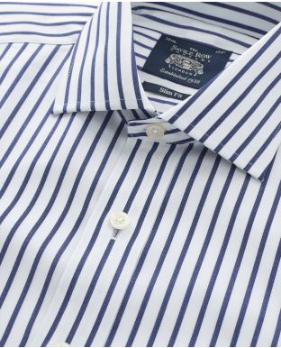 White Navy Stripe Slim Fit Shirt - Single Cuff - Collar Detail - 1372WHN