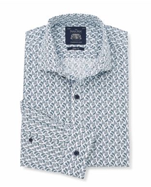White Paisley Print Slim Fit Shirt - Single Cuff - 3078WHN