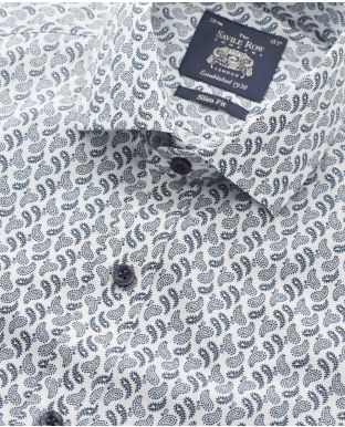 White Paisley Print Slim Fit Shirt - Single Cuff - Collar Detail - 3078WHN