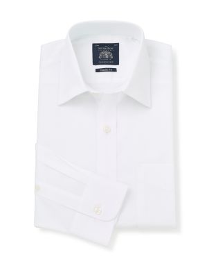 White Textured Cotton Classic Fit Shirt - Single Cuff - 1376WHT
