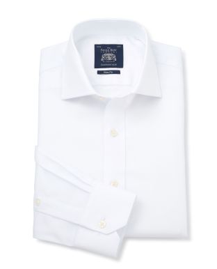 White Textured Cutaway Collar Slim Fit Shirt - Single Cuff - 1347WHT