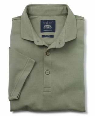 Khaki Cotton Piqué Slim Fit Polo Shirt Folded Shot